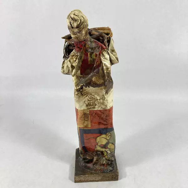 Vintage Mexican Paper Mache Figurine Woman with Chili Basket Folk Art