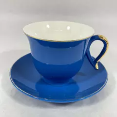 Vintage Blue Porcelain Coffee Cup & Saucer Set Made in China Good Condition