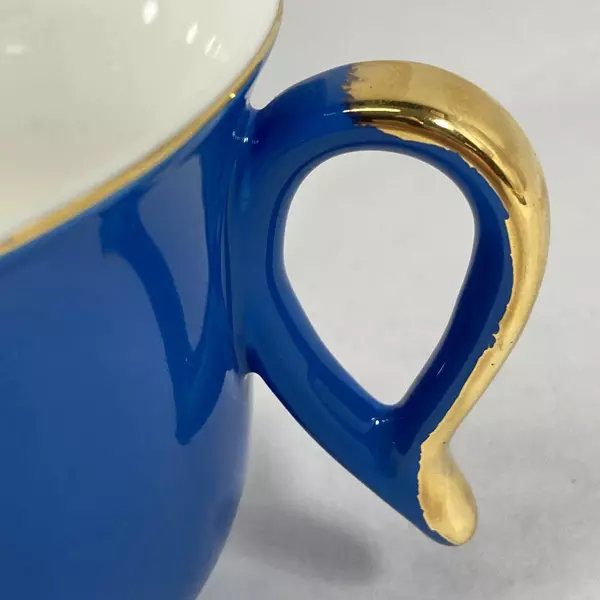 Vintage Blue Porcelain Coffee Cup & Saucer Set Made in China Good Condition