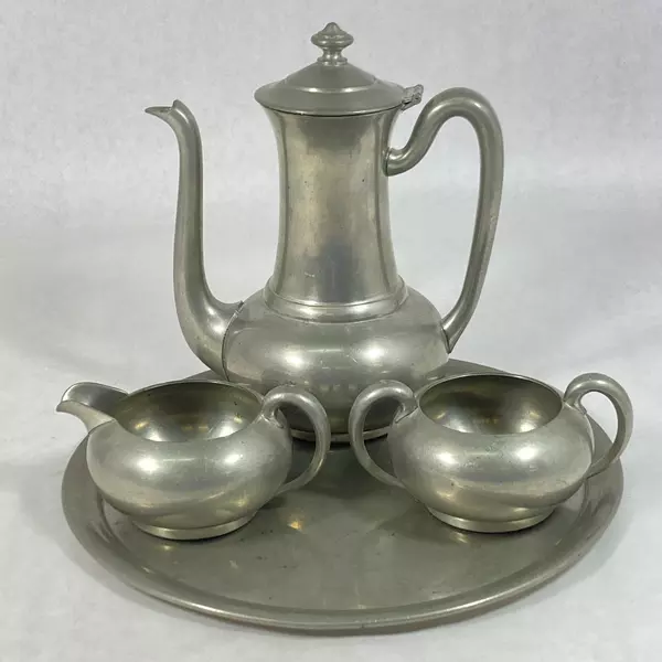 Vintage Cromwell Silver Mfg. Co. Old English Pewter 4 Piece Tea Set