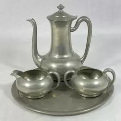Vintage Cromwell Silver Mfg. Co. Old English Pewter 4 Piece Tea Set