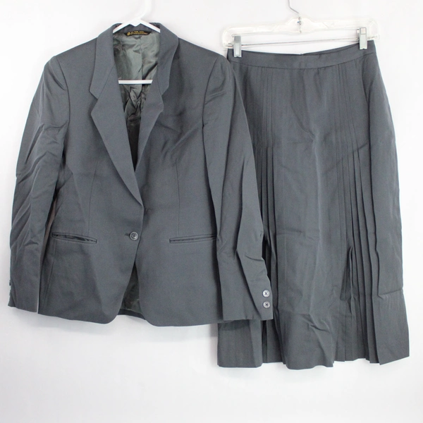 Vintage 2 PC Union Made Gray Pure Wool Skirt Suit Women's Size 8 Flawed