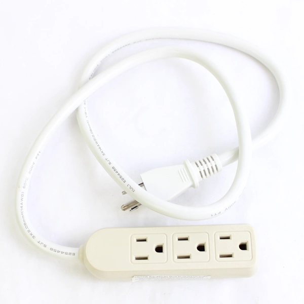 3 Outlet Wall Tap Power Strip Adapter 3.5 ft White 300V