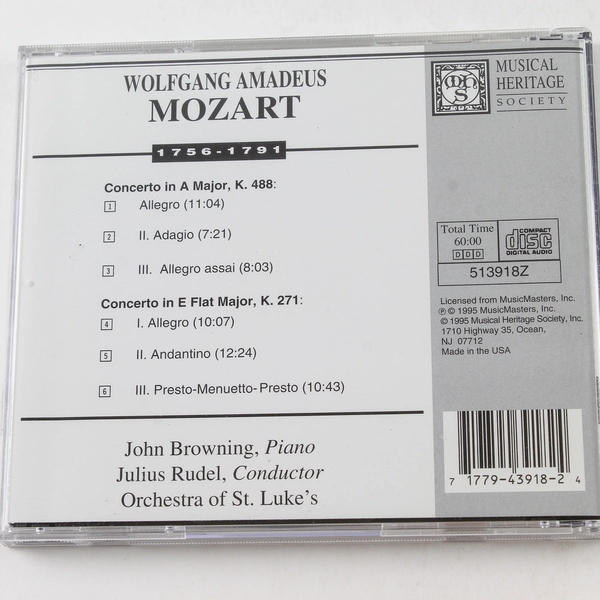 Mozart Piano Concertos CD John Browning Julius Rudel St. Luke's 1995 MHS