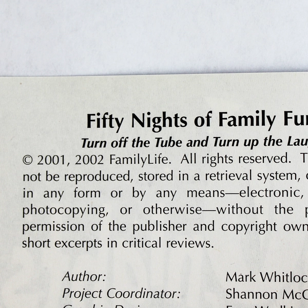 50 Nights of Family Fun! by Mark Whitlock 2002 Family Life Paperback