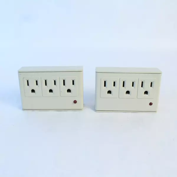Lot of 2, Three Outlet Wall Tap Indoor Grounded AC Power Extender Adapter Plug