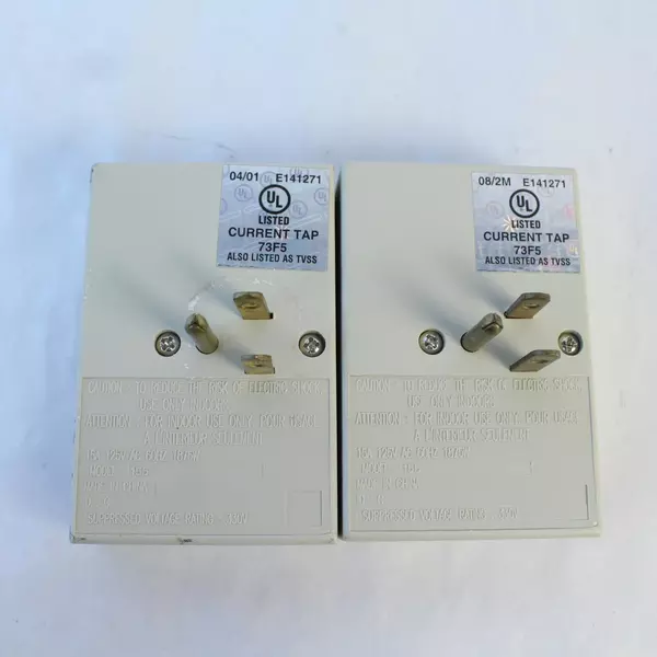 Lot of 2, Three Outlet Wall Tap Indoor Grounded AC Power Extender Adapter Plug