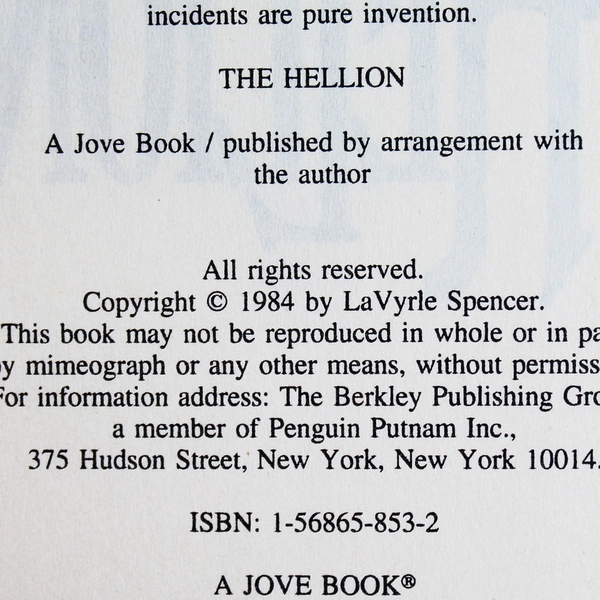 The Hellion by LaVyrle Spencer 1984 Jove Hardcover Book Dust Jacket