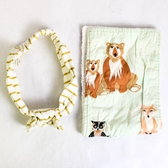 Baby Headband and Washcloth Bath Set Hygiene Hair Deer and Racoon Pattern
