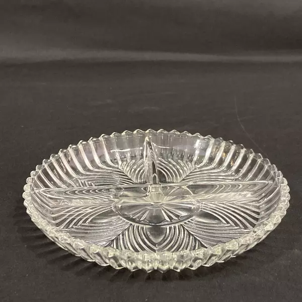 Vintage Indiana Glass 259 Clear 3-Part Relish Dish Ribbed Fan Pattern 7.25 Inch