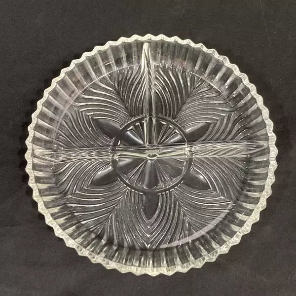 Vintage Indiana Glass 259 Clear 3-Part Relish Dish Ribbed Fan Pattern 7.25 Inch