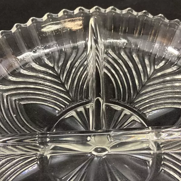 Vintage Indiana Glass 259 Clear 3-Part Relish Dish Ribbed Fan Pattern 7.25 Inch