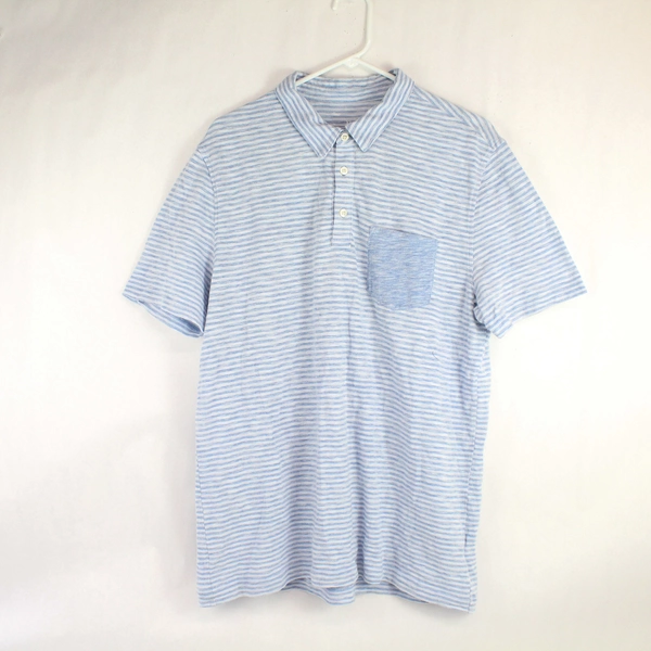 Gap Men's Blue White Striped Casual Polo Shirt XL Short Sleeve Cotton Blend