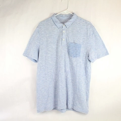 Gap Men's Blue White Striped Casual Polo Shirt XL Short Sleeve Cotton Blend