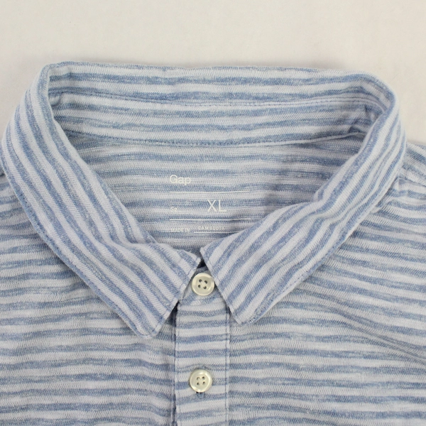 Gap Men's Blue White Striped Casual Polo Shirt XL Short Sleeve Cotton Blend