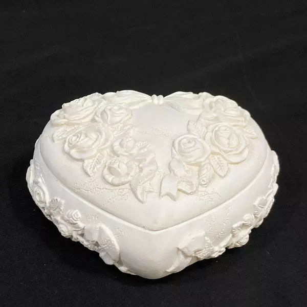Heart Shaped Ceramic Trinket Box with Embossed Roses - 5.75" - Made in Korea