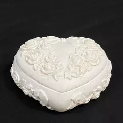 Heart Shaped Ceramic Trinket Box with Embossed Roses - 5.75" - Made in Korea