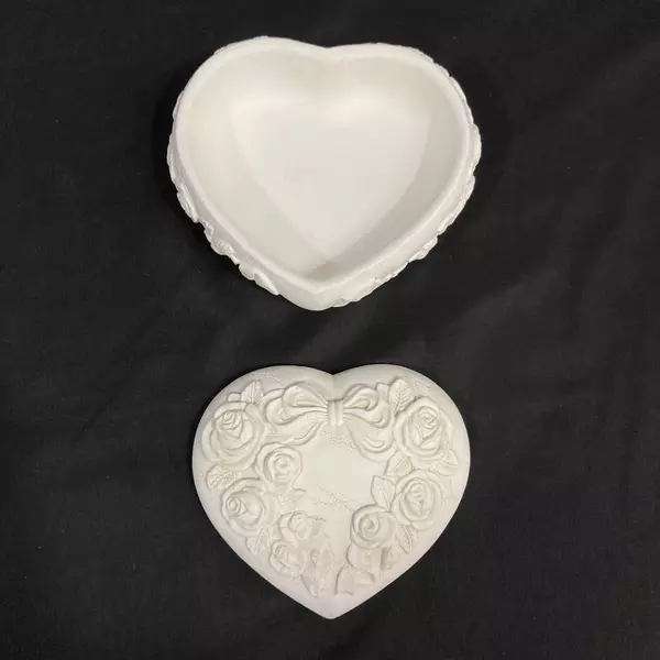 Heart Shaped Ceramic Trinket Box with Embossed Roses - 5.75" - Made in Korea