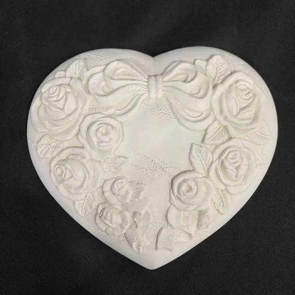 Heart Shaped Ceramic Trinket Box with Embossed Roses - 5.75" - Made in Korea