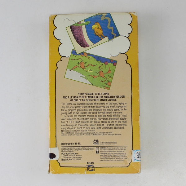 Dr. Seuss The Lorax VHS Video Tape 1989