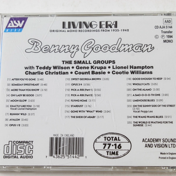 Benny Goodman - The Small Groups CD 1994 - Good Pre-Owned Condition