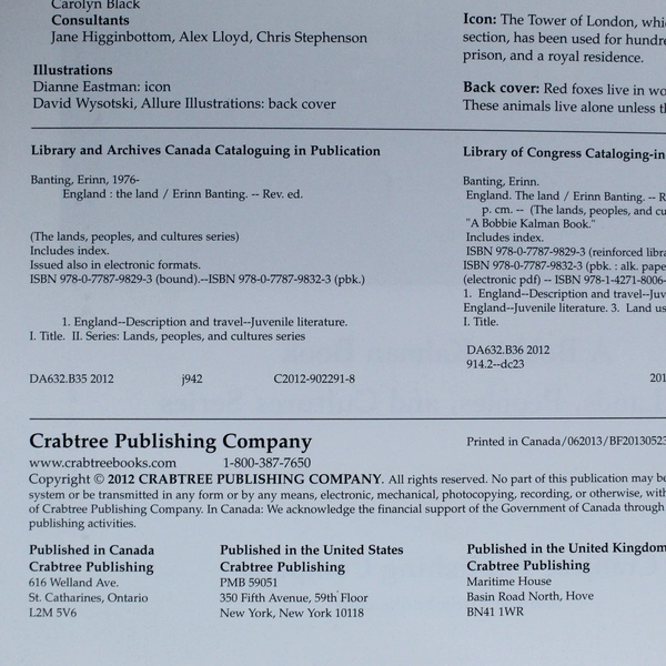 England The Land by Erinn Banting 2012 Bobbie Kalman Book - Good Condition