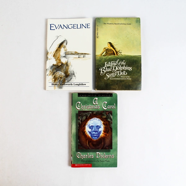 Lot Of 3 Vtg PB Books A Christmas Carol Island Of The Blue Dolphins Evangeline