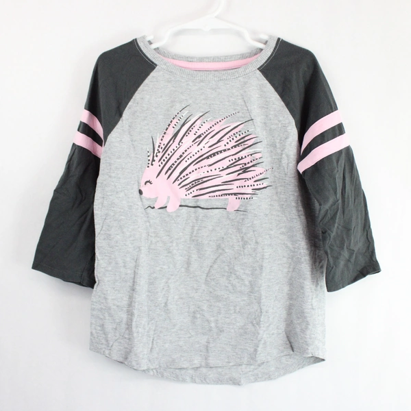 Cat & Jack Gray and Pink Hedgehog Graphic T-Shirt Girls' Size M 7-8