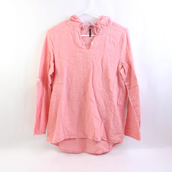 North River Women's Lightweight Hooded Shirt 100% Cotton Pink Medium