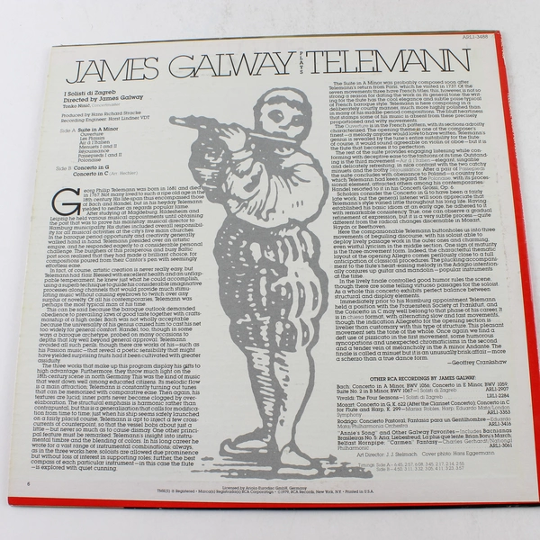 James Galway Plays Telemann Vinyl LP RCA Red Seal Flute 1979 Good Condition