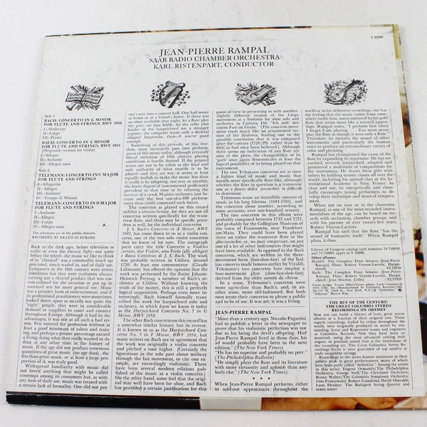 Jean-Pierre Rampal Bach Flute Concertos G & A Minor Vinyl LP - Good Condition