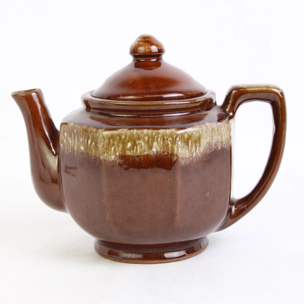 Medium Brown Octagonal Teapot with Lid Drip Glaze Ceramic Tea Pot
