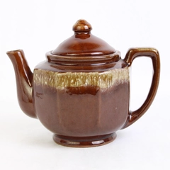 Medium Brown Octagonal Teapot with Lid Drip Glaze Ceramic Tea Pot
