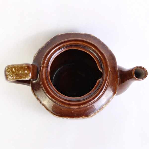Medium Brown Octagonal Teapot with Lid Drip Glaze Ceramic Tea Pot