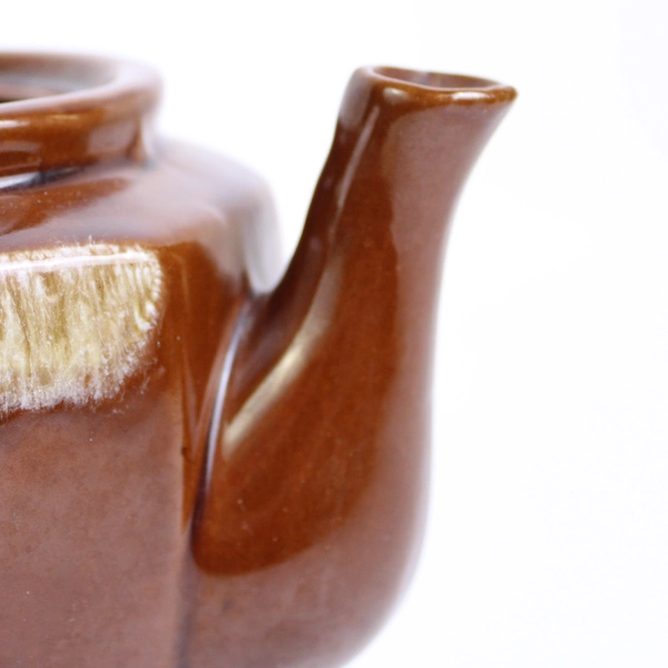 Medium Brown Octagonal Teapot with Lid Drip Glaze Ceramic Tea Pot