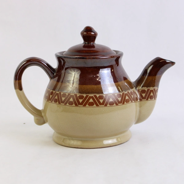 Unbranded Medium Round Ceramic Teapot with Lid Brown Tri-Color Glaze