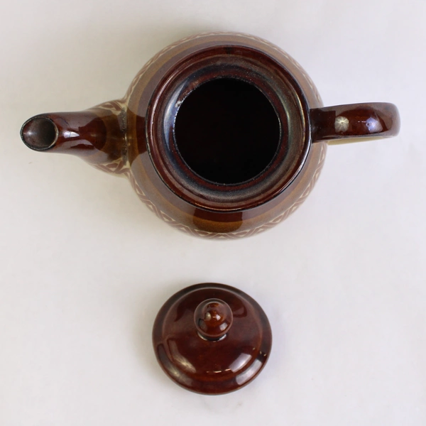 Unbranded Medium Round Ceramic Teapot with Lid Brown Tri-Color Glaze