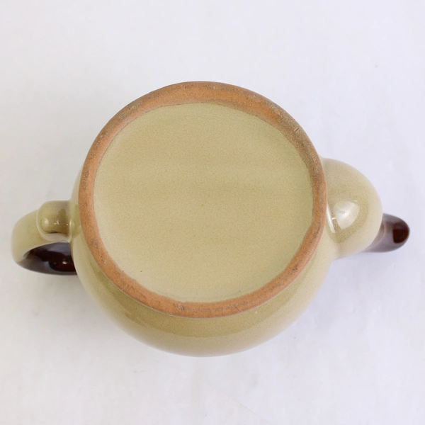 Unbranded Medium Round Ceramic Teapot with Lid Brown Tri-Color Glaze