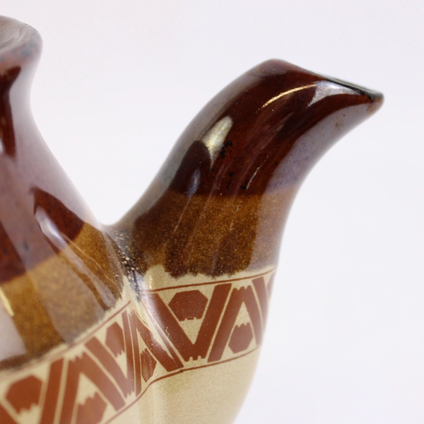 Unbranded Medium Round Ceramic Teapot with Lid Brown Tri-Color Glaze