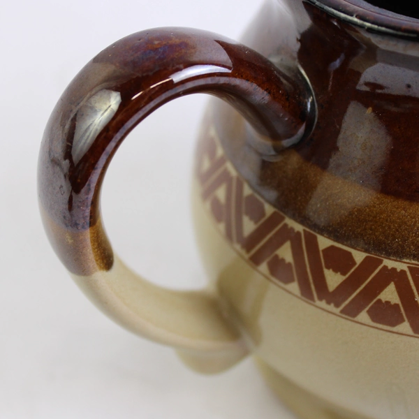 Unbranded Medium Round Ceramic Teapot with Lid Brown Tri-Color Glaze