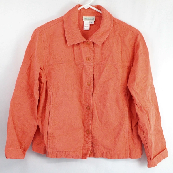 Coldwater Creek Embroidered Coral Orange Cotton Jacket Women's Size Small