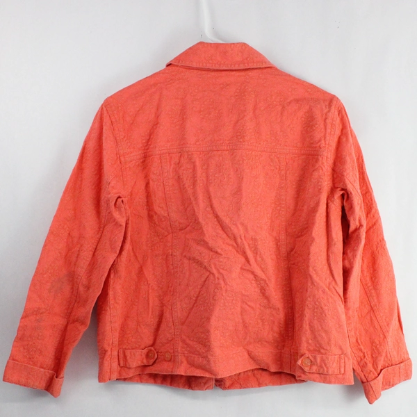 Coldwater Creek Embroidered Coral Orange Cotton Jacket Women's Size Small