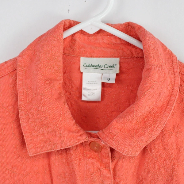 Coldwater Creek Embroidered Coral Orange Cotton Jacket Women's Size Small