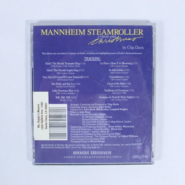 Mannheim Steamroller A Fresh Aire Christmas CD 1988 Chip Davis Pre-owned