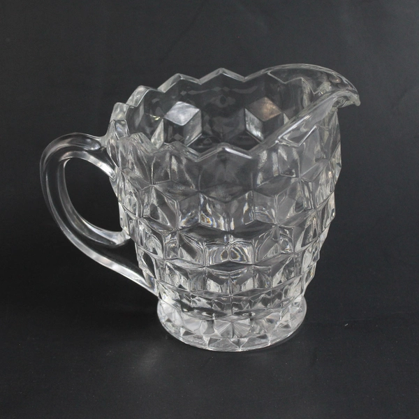 2 PC Vintage Fostoria Clear Glass Cubic Creamer and Sugar Bowl Set
