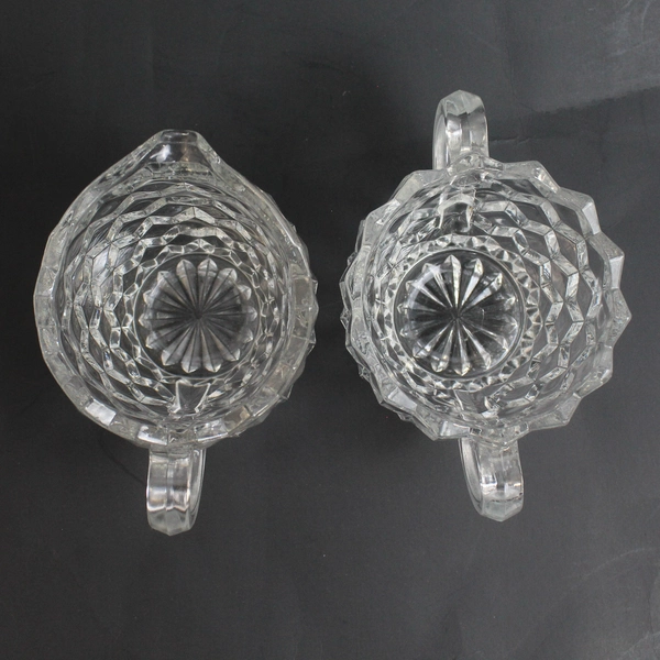 2 PC Vintage Fostoria Clear Glass Cubic Creamer and Sugar Bowl Set