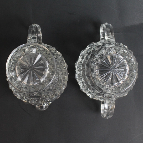 2 PC Vintage Fostoria Clear Glass Cubic Creamer and Sugar Bowl Set