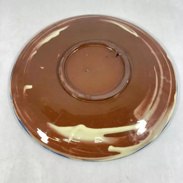 Blue And Brown Art Pottery Platter Wth Pansies 12 Inch