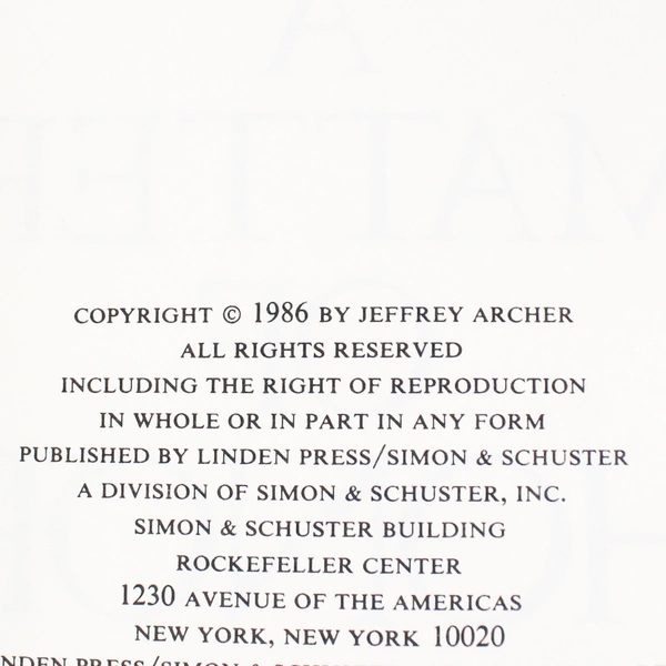A Matter of Honor by Jeffrey Archer 1986 Hardcover Novel Fiction Book