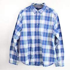 Nautica Classic Fit Blue Plaid Button-Down Shirt Men's Size XL